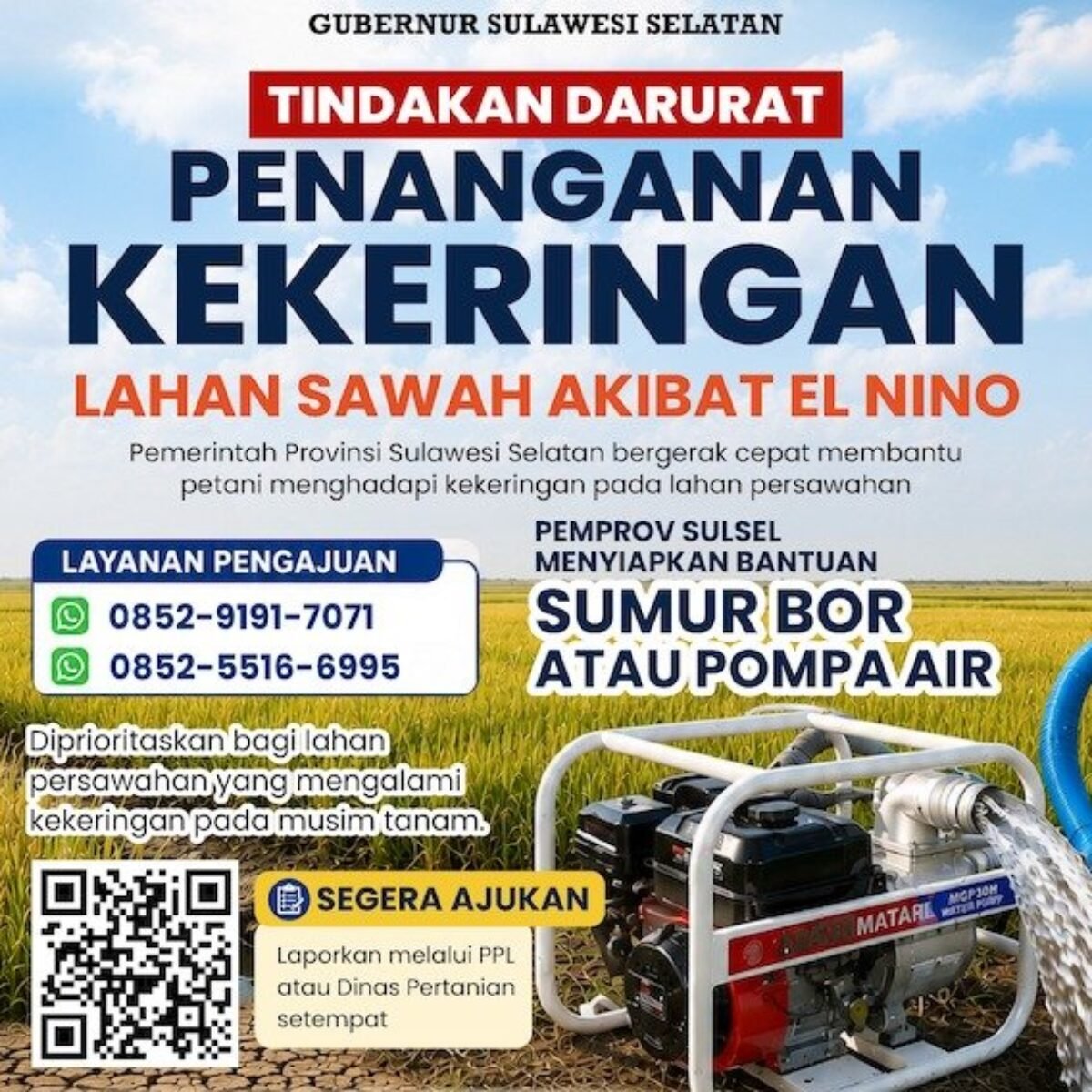 Perkuat Mitigasi Kekeringan, Gubernur Sulsel Siapkan Bantuan Pompa Air dan Sumur Bor untuk Wilayah Pertanian