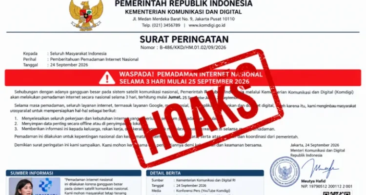 Hoaks Pemadaman Internet Nasional 25-27 September, Komdigi Telusuri Penyebar Surat Palsu