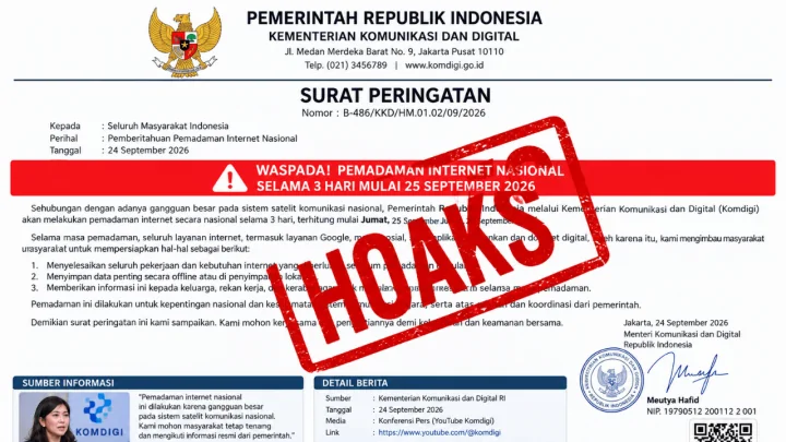 Hoaks Pemadaman Internet Nasional 25-27 September, Komdigi Telusuri Penyebar Surat Palsu